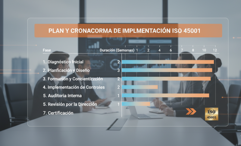 cronograma de implementación ISO 45001, como implementar ISO 45001 en una empresa,  cuanto cuesta implementar ISO 45001